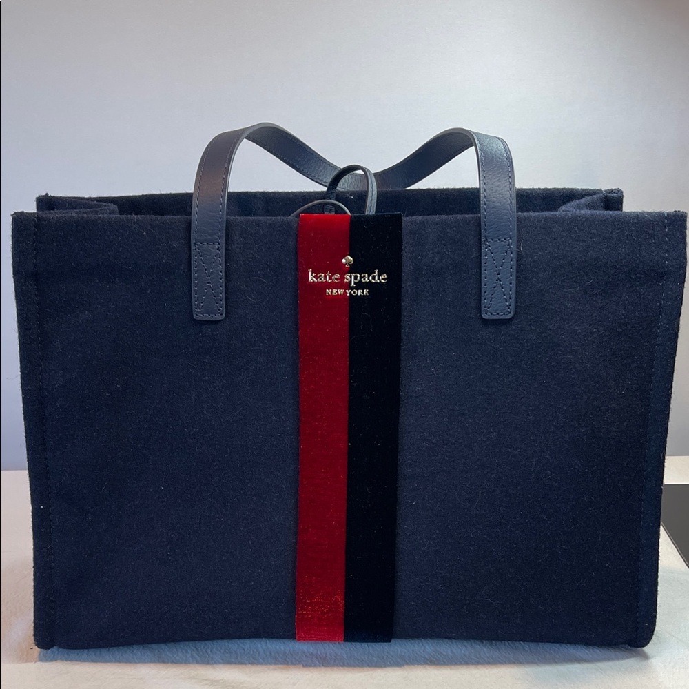 Kate Spade Navy felt tote with Red & Black center stripe